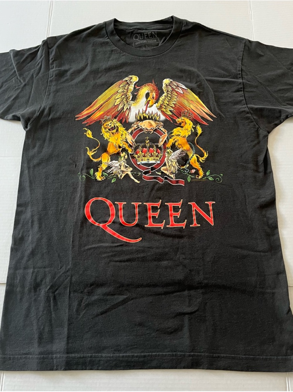 Queen Official Crest T‑Shirt Large Band Tee Vintage Style 100% Cotton Dark Gray